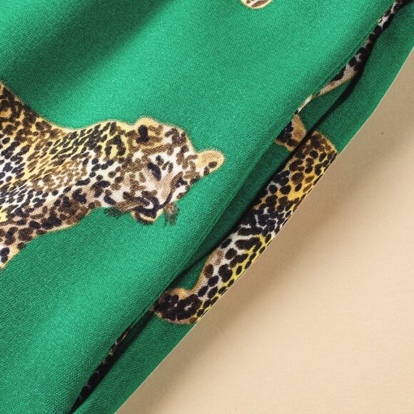 Green Cheetah Print Short Sleeve Shirt and Pants Pajama Set - Picture 9 of 16